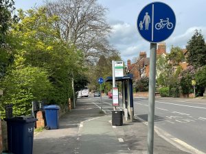 Cycle lanes on pavements in Oxford city centre