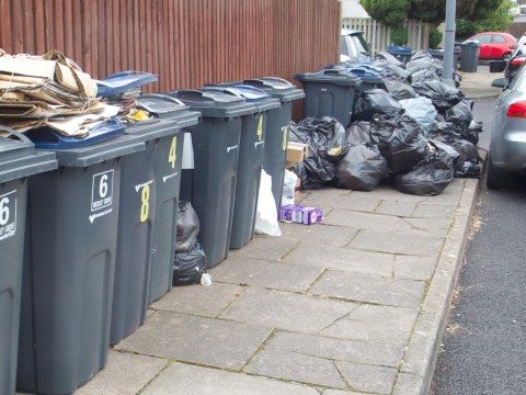 Wheelie bins on pavement in Oxford